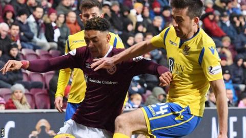 St Johnstone defender Callum Booth (right) makes his second appearance against Hearts