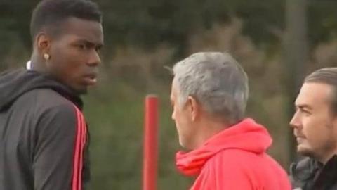 Paul Pogba and Jose Mourinho appeared to have a confrontation at Manchester United training on Wednesday