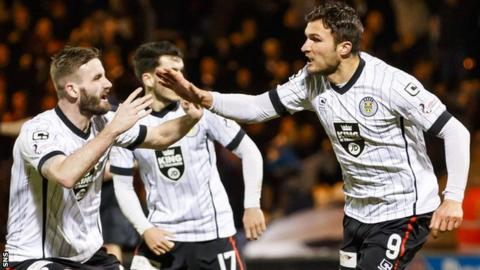 John Sutton (right) celebrates for St Mirren