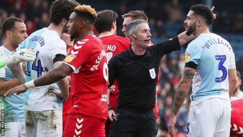 Derrick Williams of Blackburn is sent off