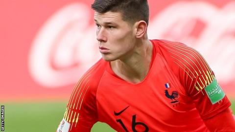 Illan Meslier in action for France Under-20s