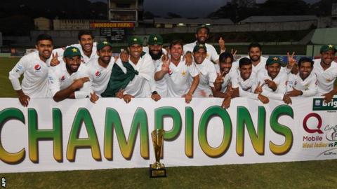 Pakistan celebrate their historic Caribbean win