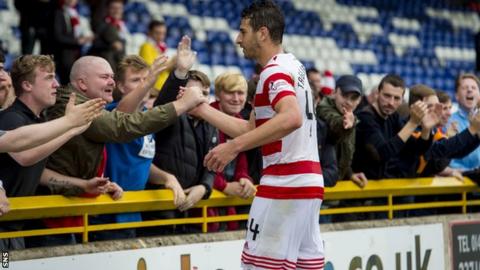 Lucas Tagliapietra celebrates with the Hamilton fans at full time