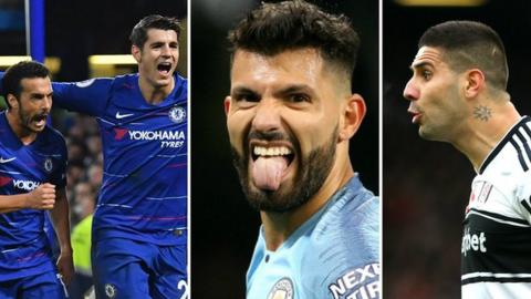 Pedro, Alvaro Morata, Sergio Aguero and Aleksandar Mitrovic