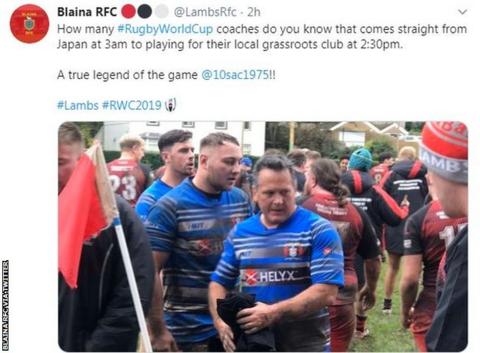Shaun Connor leaves the field for Blaina