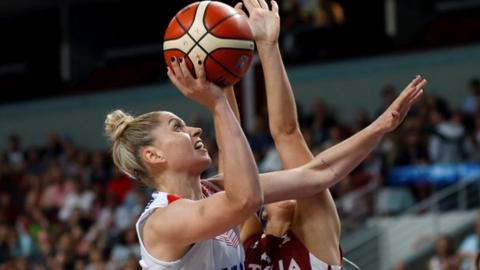 Johannah Leedham in action for Great Britain against Latvia