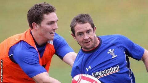 George North tries to tackle Shane Williams in Wales training in 2010