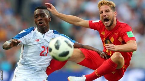 Dries Mertens (right) in action for Belgium against Panama