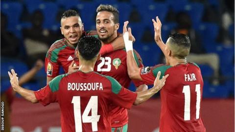 Morocco celebrate after Rachid Alioui scores in the second half