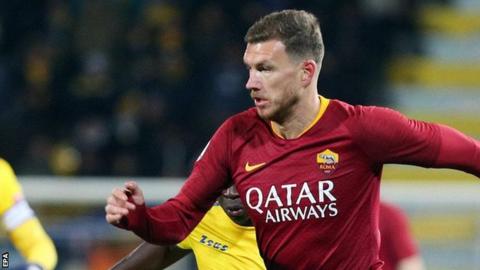 Edin Dzeko scored twice for Roma