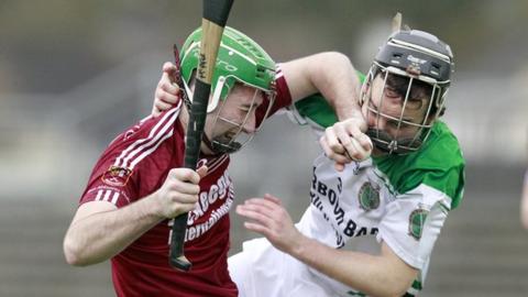 Sean McAfee and Darren Skehill in action as Cushendall see off Sarsfields in Navan