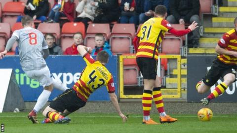 Tom Beadling scores for Dunfermline Athletic against Partick Thistle