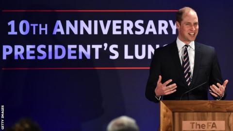 Prince William addresses guests at Wembley