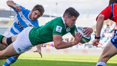 Jacob Stockdale goes over for Ireland's first try against Argentina