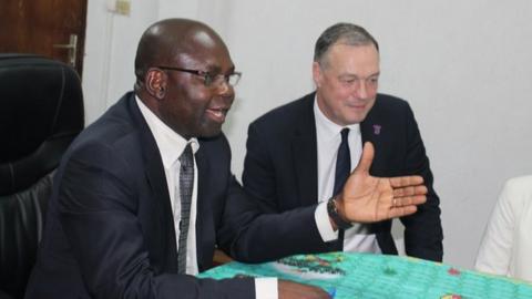 Cameroon Football Federation president Tombi A Roko Sidiki (left) and Crystal Palace CEO Phillip Alexander