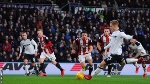 Matej Vydra blasts Derby ahead against Sheffield United from the penalty spot