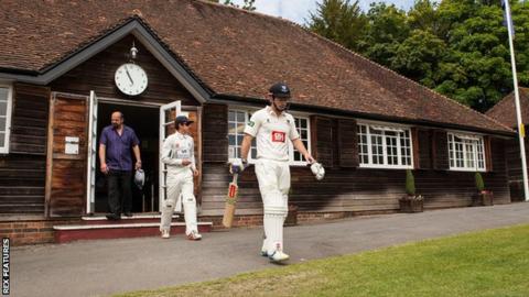 Ed Joyce emerges from the pavilion at Arundel Cricket Ground