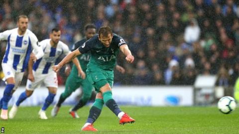 Harry Kane scores a penalty against Brighton