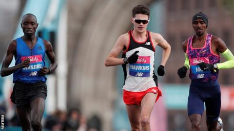 Mo Farah (right) beat Daniel Wanjiru (left) and fellow Brit Callum Hawkins in the 'Big Half'