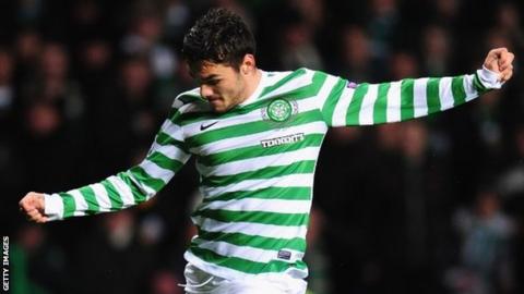 Tony Watt scoring for Celtic against Barcelona in 2012