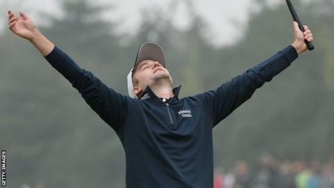 Scotland's Russell Knox celebrates his win in Shanghai