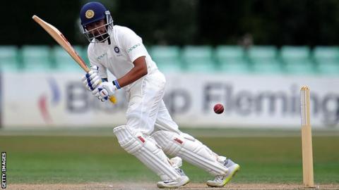 India A batsman Prithvi Shaw plays a shot off his legs against England Lions