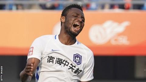Nigeria's John Mikel Obi playing for Chinese side Tianjin Teda