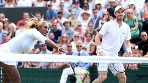 Serena Williams playing alongside Andy Murray