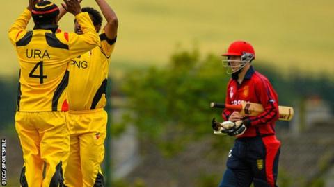 Charles Perchard is bowled out