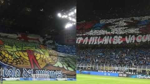 Fans of Inter Milan and AC Milan at the San Siro