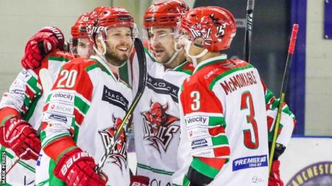Cardiff Devils celebrate their opening goal