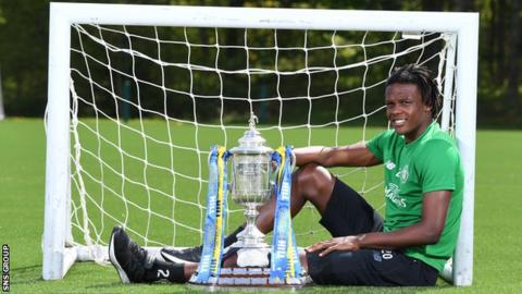 Celtic defender Dedryck Boyata poses with the Scottish Cup