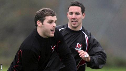 Darren Cave and Paddy Wallace in training with Ulster