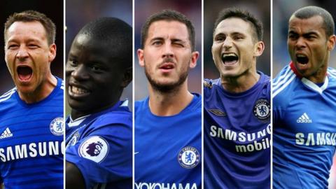 Former Chelsea players John Terry, Ngolo Kante and Eden Hazard