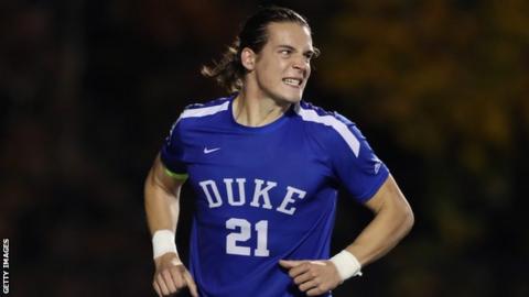 Markus Fjortoft celebrates with Duke University