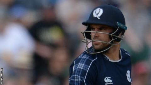 Kyle Coetzer of Scotland is caught during the ODI match between Scotland and England