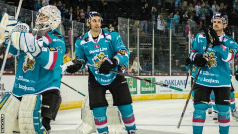 Belfast Giants players acknowledge their supporters