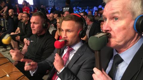 Mike Costello (right), Carl Frampton (centre) and Jamie Moore (left) on BBC Radio 5 live