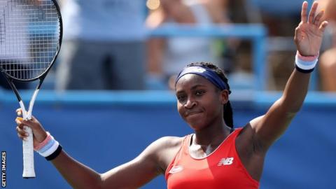 Coco Gauff celebrates reaching the Washington Open main draw