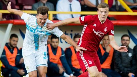 Aberdeen's Lewis Ferguson races clear of HNK Rijeka's Luka Capan