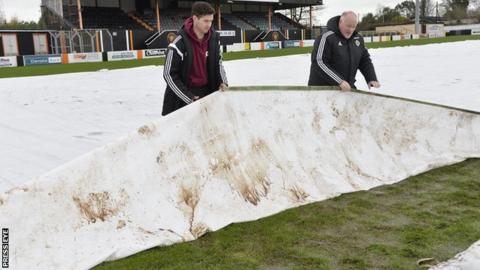 Carrick's pitch after the postponement of the County Antrim Shield semi-final against Linfield on 1 December
