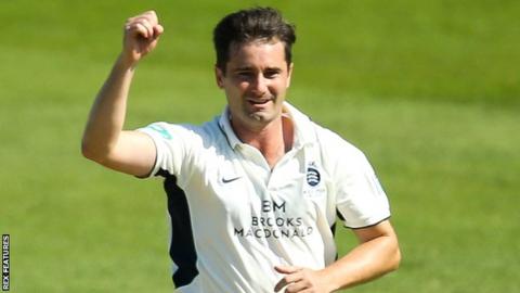Middlesex bowler Tim Murtagh celebrates taking a wicket