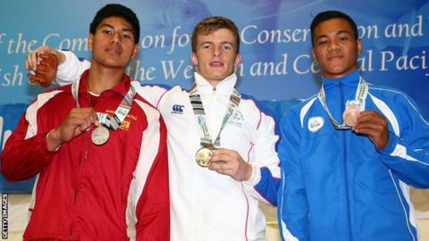 Sean Lazzerini with his 2015 Youth Commonwealth Games gold medal