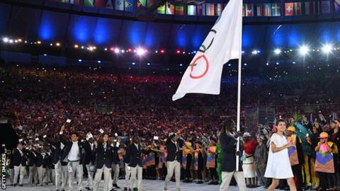 The Refugee Olympic Team at the opening ceremony of the Rio 2016 Games