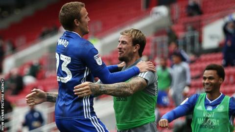 Danny Ward celebrates his winning goal