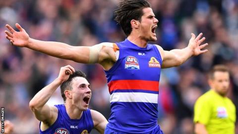 Tom Boyd of the Bulldogs celebrates