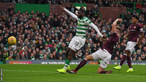 Odsonee Edouard scores his second and Celtic's third goal against Hearts