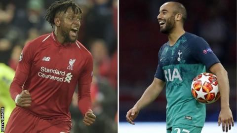 Liverpool striker Divock Origi (left) and Tottenham forward Lucas Moura