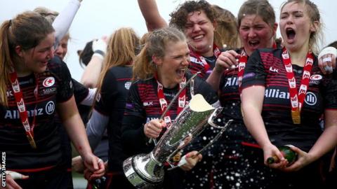 Saracens celebrate their Premier 15s title success