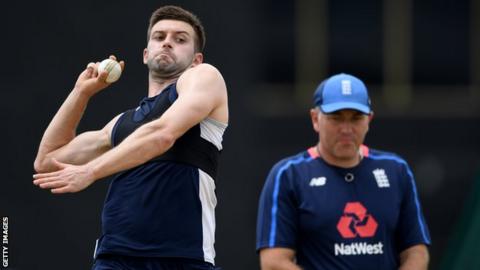 England bowler Mark Wood and bowling coach Chris Silverwood during training